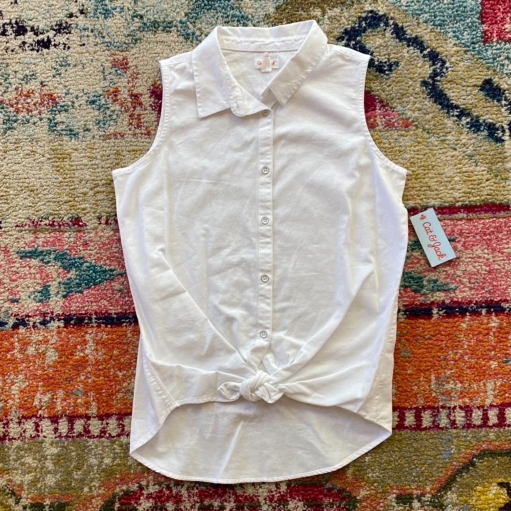 Cat & Jack Girls White Button Down Tie Top